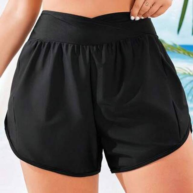 Swim Vcay Plus Size Solid Asymmetrical Waist Shorts Bikini Bottom Summer