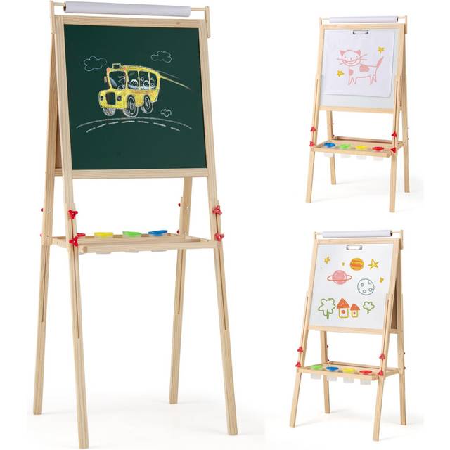 Height Adjustable Wooden Art Easel Double-sided Kids Easel-Natural