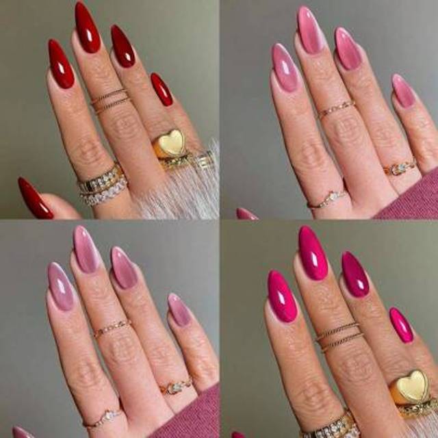 SHEIN 98pcs(4mixed )Y2K Long Almonds Glossy Aesthetic Blood-Red Crystal Cat Eye Acrylic Press On Nails Short Almond Nail Design Perfect Fit False Nails Set,