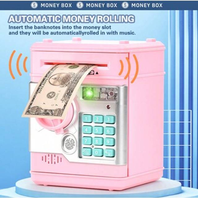 SHEIN Piggy Bank For Kids With Electronic Code Lock And Auto Grab Bill Slot, Real Money Cash Coin Can Saving Box Electronic Money Safe Bank, Hot Gift For 3+