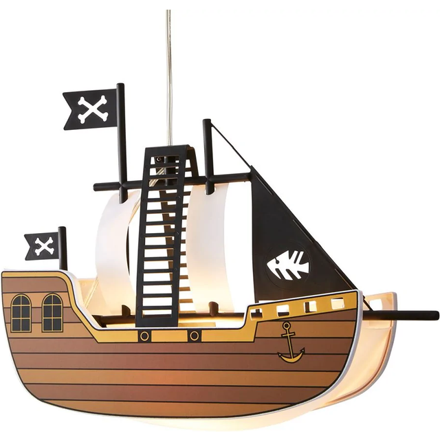 Litecraft glow pirate ship ceiling pendant childrens bedroom light- brown, black