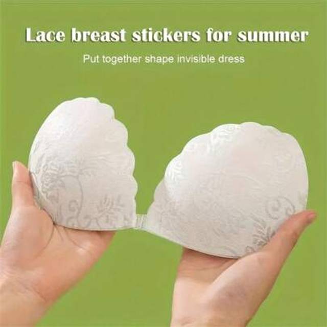 SHEIN 1 Pair Invisible, Soft Elegant Strapless & Seamless Push-Up Bra For Women - Support Lingerie,Silicone Adhesive Bra With Lace Embroidery, Invisible Sea