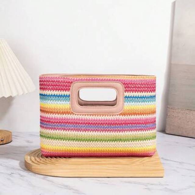 SHEIN Summer Colorful Woven Bags, Resort Straw Bags, Travel Bags, Fashion Portable Storage Bags, Beach Bags, Straw Tote Bags, Mini Straw Tote Bags, Straw Cl