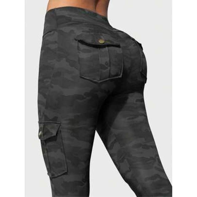 SHEIN Women&#39;S Camouflage Print Sports Yoga Leggings, Multi-Pocket Casual Fitness Skinny Pants Tights