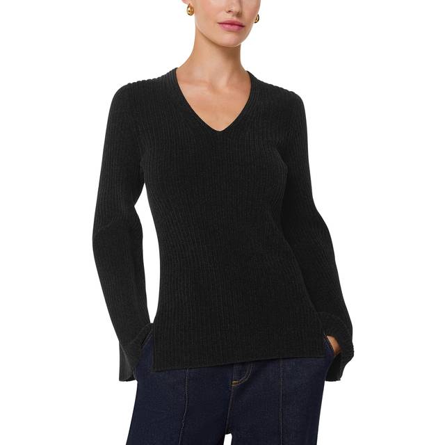 Whistles Chenille V Neck Knit Top, Black