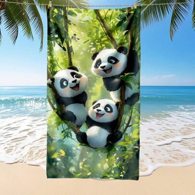 SHEIN 1pc Printed Beach Towel, Fun And Cute Panda Pattern Swim Towel, Bath Towel, Fashion Style Beach Towel, Super Absorbent Bath Towel For Bathroom, Swimmi