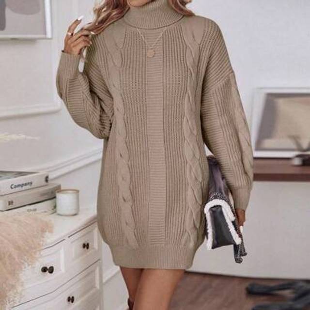 SHEIN Women&#39;s Casual Solid Color Turtleneck Drop Shoulder Sweater Dress, Fall & Winter