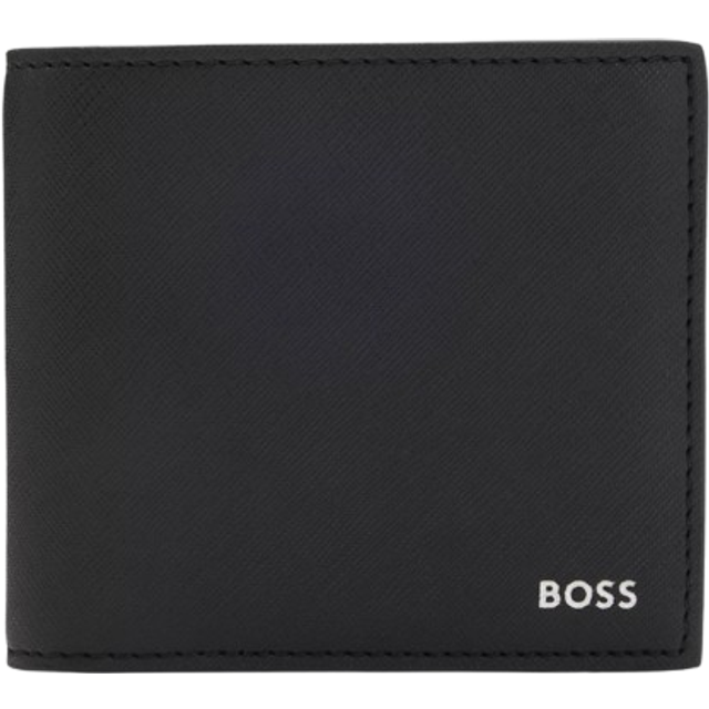 BOSS Monogram Leather Folding Wallet, Black