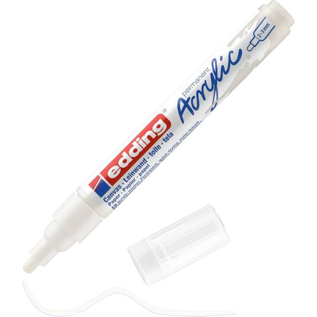 Edding 5100 Acrylic Marker Medium - Traffic-White - 1 Waterproof Acrylic Paint Marker - Round tip 2-3mm - Acrylic Paint pens for Drawing on Canvas,