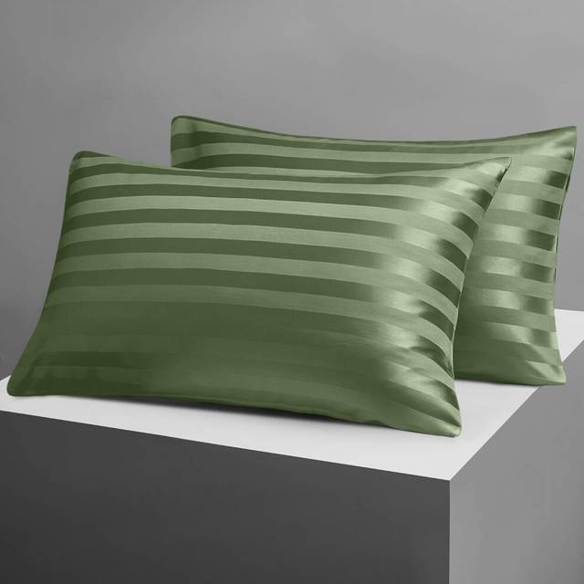 (Stripe Pillowcase Pack of 2 (50 X 75 CM), OLIVE GREEN) 4 Piece Stripe Duvet Cover Complete Bedding Set With Pillowcases & Fitted Sheet 25cm UK