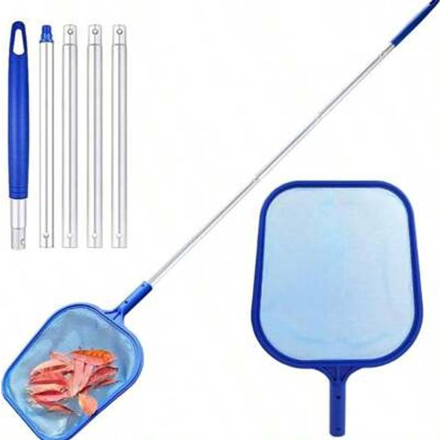 SHEIN Pool Skimmer Net With Telescopic Aluminum Pole - Heavy Duty Fine Mesh Leaf Rake For Swimming Pools, Spas, Hot Tubs, Ponds | 3-Section Extendable Handl