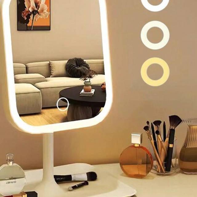 SHEIN 1pc LED Makeup Mirror,Vanity Mirror With Lights,3 Light Modes Lighted Makeup Mirror,Touch Control, Portable Stand And Foldable Compact Mirror Lighted