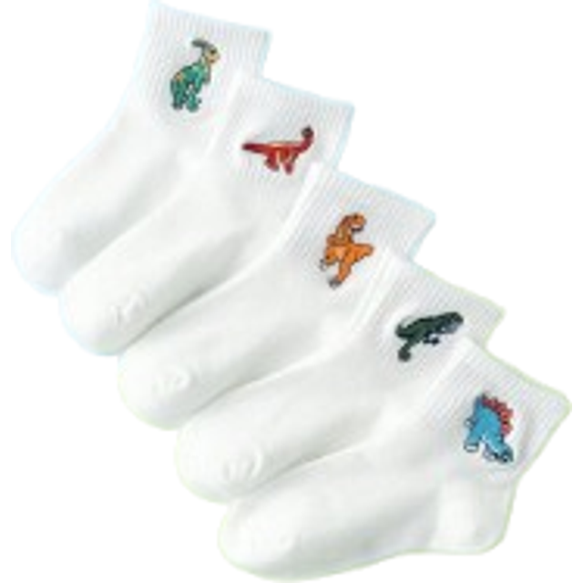 SHEIN 5 Pairs Of Fun Personality Cartoon Dinosaur Embroidery Pattern Fashion Mid-Calf Socks For Kids