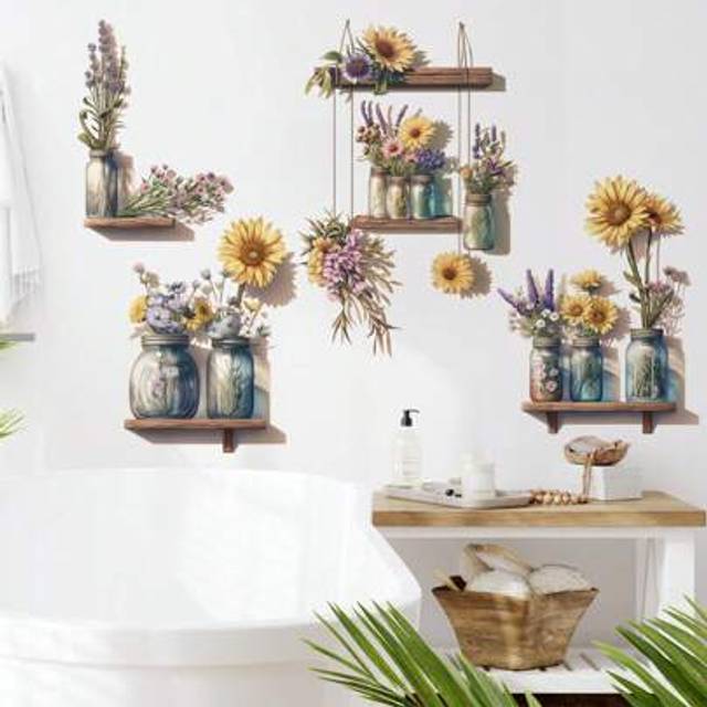 SHEIN 2pcs Potted Daisy Flower Wall Stickers, Removable Wall Decals For Bedroom Background, Stickers, Wall Decal, Vinly Decal For Home Decorations, Spring D