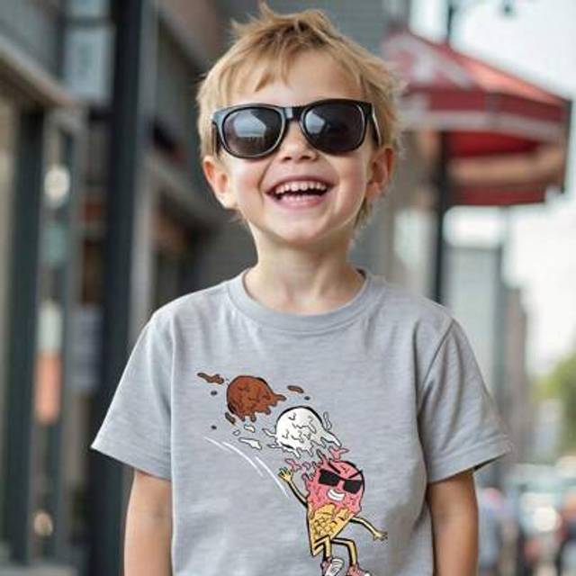 SHEIN Young Boys&#39; Casual Summer Artistic Abstract Printed Skateboard Ice Cream Pattern Short Sleeve T-Shirt Cool Style Student Youth Artistic Tee Short Slee