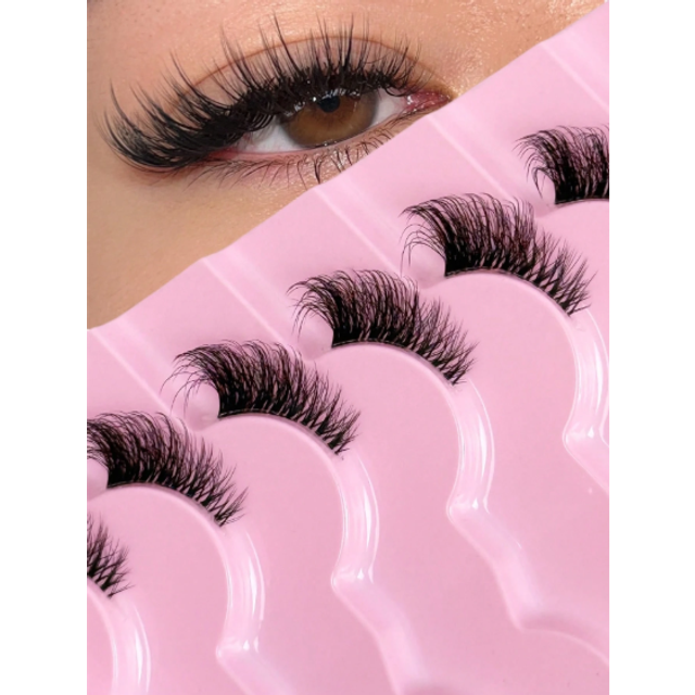 SHEIN 9 Pairs Half Lashes Natural Look Cat Eye False Eyelashes Manga Eyelashes Natural Clear Band Lashes Short Soft 3d Faux Mink Eyelashes Wispy Fluffy Faux