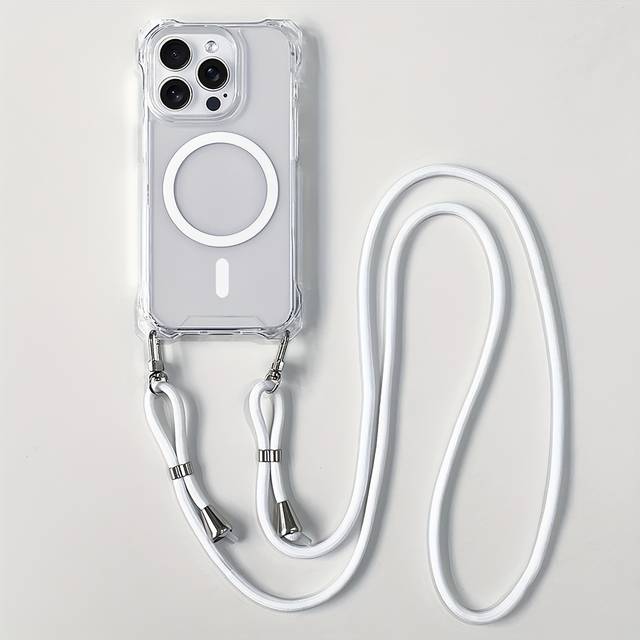 TEMU Crossbody Lanyard Necklace Transparent Phone Case For Magnetic Wireless Case For Iphone 16 15 11 12 13 14 Pro Anti-lost Cover