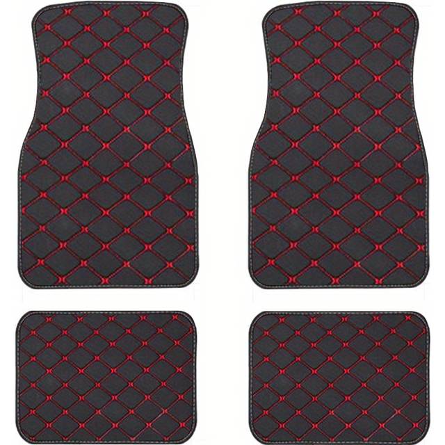 TEMU 4pcs Car Floor Mats Universal Front Rear Full Set Auto Rugs Pu Leather Car Carpet Accessories Interior