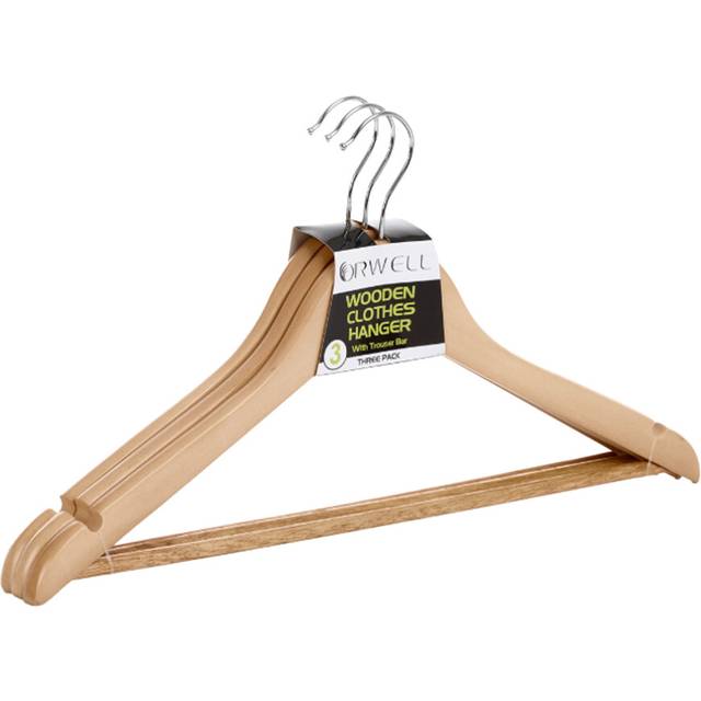 Orwell Wooden Wishbone Hanger with Trouser Bar 3pk