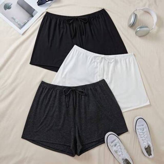 SHEIN 3pcs/Set Plus Size Sleep Shorts In White, Grey And Black Colors, Can Be Worn Outdoors