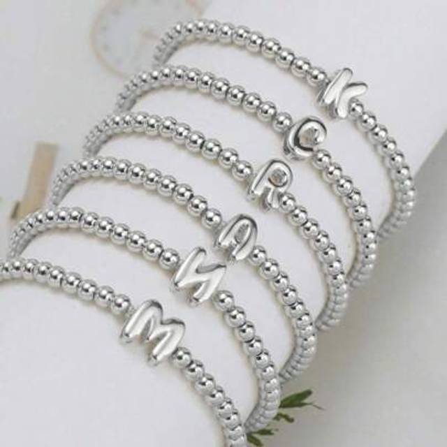 SHEIN 1pc Bubble Beaded Letter Bracelet 26 Letters A-Z, Personalized Name Bracelet For Women, Delicate Customized Jewelry Gift