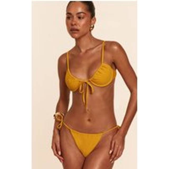 Mustard Ruched Front Underwire Bikini Top, Mustard - 12