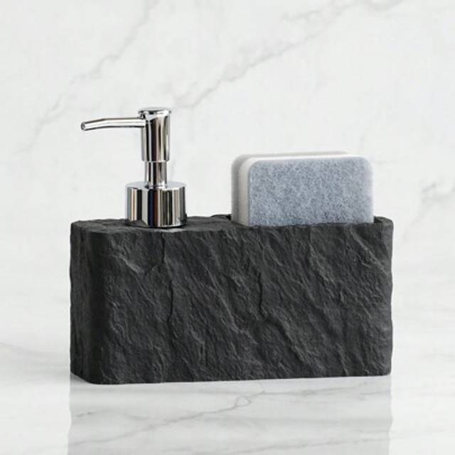 SHEIN 250ml Black Rock Stone Like Reisn Kitchen Soap Lotion Liquid Dispenser With Sponge Holder Home Bathroom Decor Fall Decor Back To School