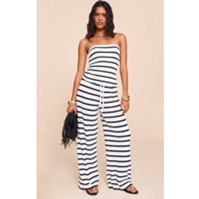 Black Striped Drawstring Slouchy Wide Leg Trousers, Black - 14