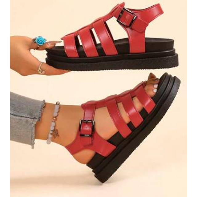 SHEIN Women&#39;s Flat Sandals New Thick Bottom Black Roman Style Sandals Non-Slip Versatile Fashion Sandals Summer Casual Beach Sandals