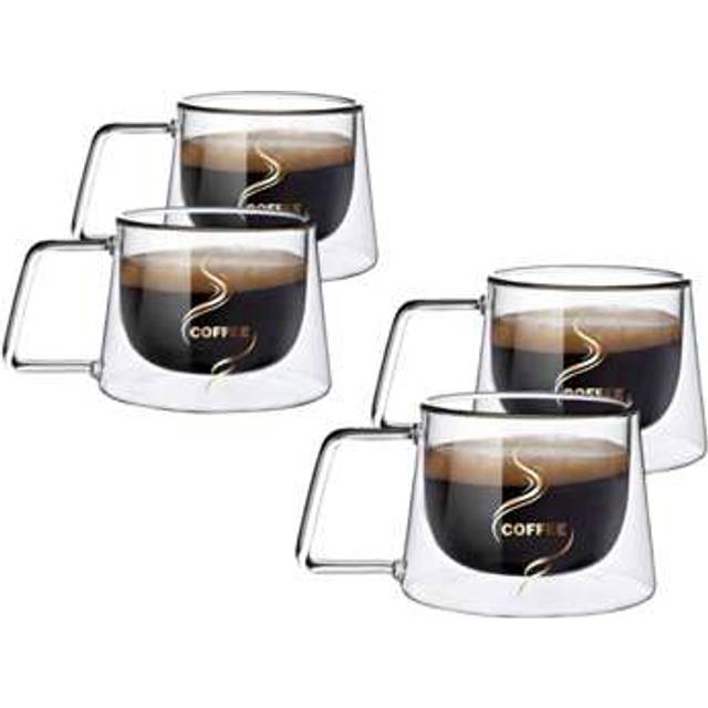 SHEIN 1-2-4pcs 200ml Glass Mugs With Handles, Double Layer Coffee Mugs With Gold Label, Espresso Cups. Ideal For Restaurants, Parties, Holiday Gifts And Bir