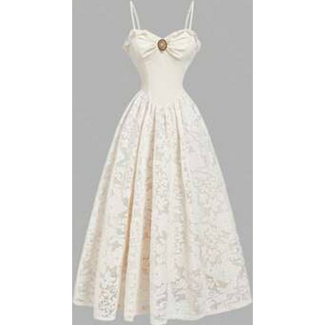 SHEIN Women&#39;s Apricot Floral Lace Retro Style Fitted Long Dress,Elegant,Wedding Guest Dress Women,Country Concert Outfit,Festival Outfits Women,Birthday Dre
