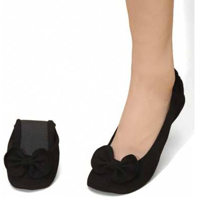 SHEIN Women&#39;s Soft, Comfortable, Foldable, Lightweight And Storable Ballet Flats With Bow Decor, Suitable For Indoor Wear, Black