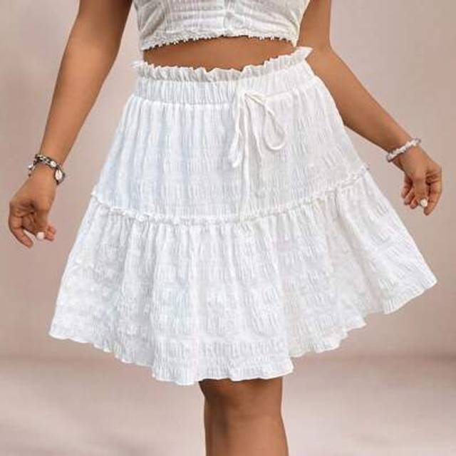 SHEIN Plus Size Vacation Textured Patchwork Mini Skirt Summer Beach For Woman Graduation Brunch For Women St Patrick Spring Break Rave Festival Elegant Vaca