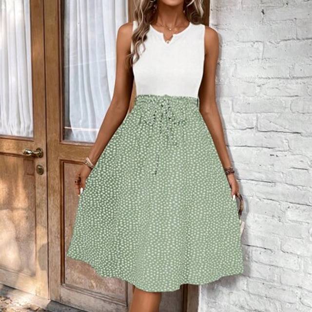 SHEIN Holiday Leisure Sleeveless Colorblock Printed Patchwork Dress