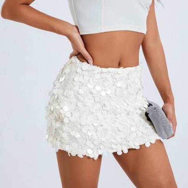 SHEIN Women&#39;s Sparkle Sequin Skirt Glitter Mini Skirt Belly Dance Short Skirt Clubwear Festival Costume