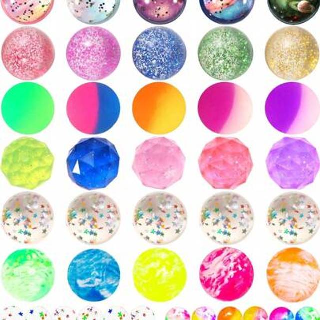 SHEIN 6/24/48pcs Random Colors And Random Styles Bouncy Balls Bulk, 32mm/1.2inch Colorful Various Styles Mixed Bouncy Balls, Small Rubber Bouncing Balls For