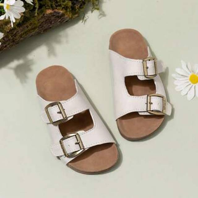 SHEIN Girls/Toddlers Fashion Beach Resort Summer Comfortable Dual Buckle Design Indoor Outdoor Non-Slip Bohemian Style Sandals