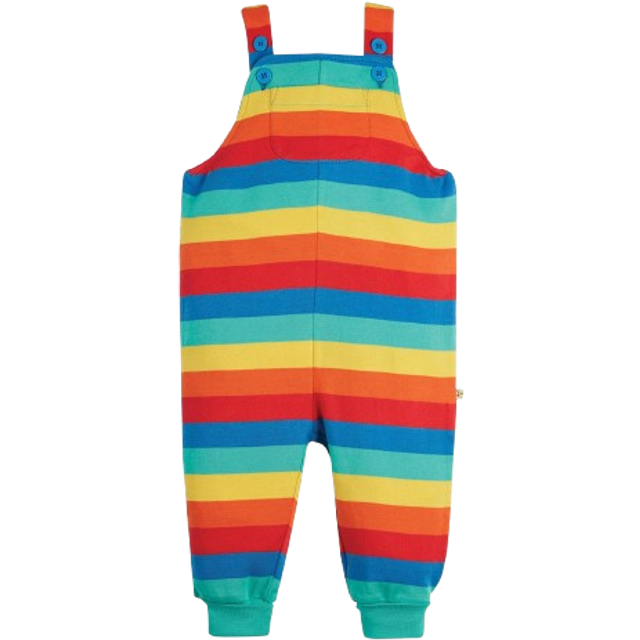 Frugi Baby Parsnip Rainbow Stripe Organic Cotton Dungarees, Multi