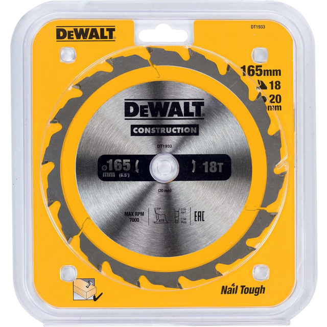 DeWalt Construction Circular Saw Blade 165mm 18T 20mm