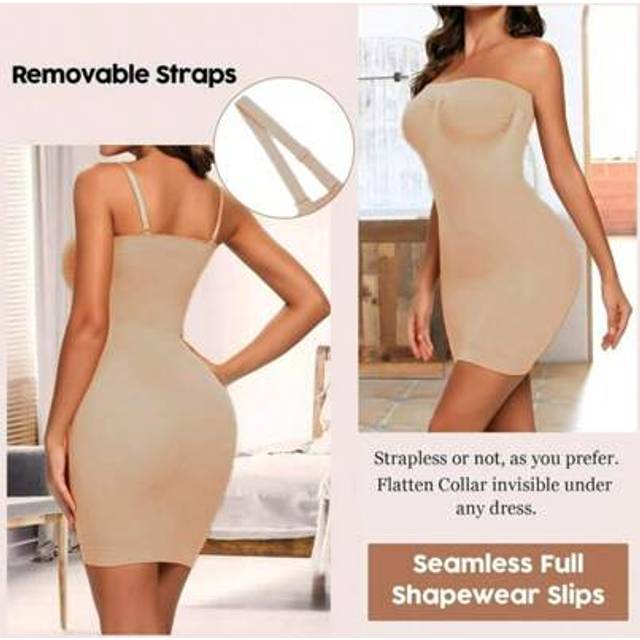 SHEIN Women Full Body Shaper Strapless Slip Dress Tummy Control Under Dresses Shapewear With Removable Straps
