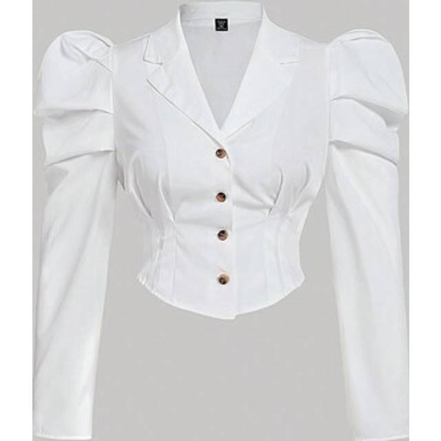 SHEIN Plus Size Women&#39;s Vintage Romantic White Puff Sleeve Blouse
