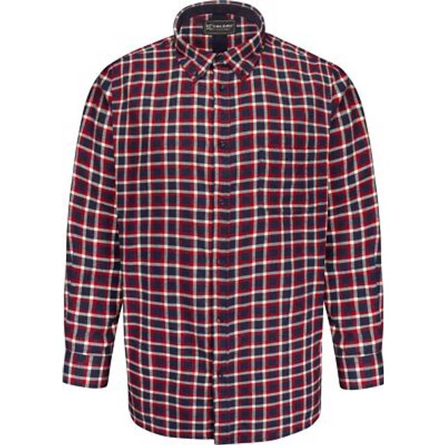 Kam long sleeve brushed casual check shirt - navy red