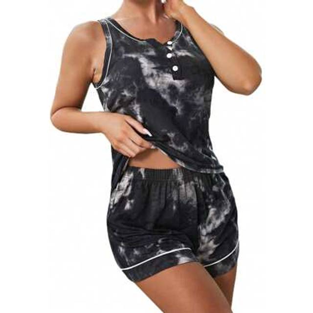 SHEIN Women Pajama Set, Tie-Dye Print Sleeveless Tank Top With Shorts Sleepwear Loungewear