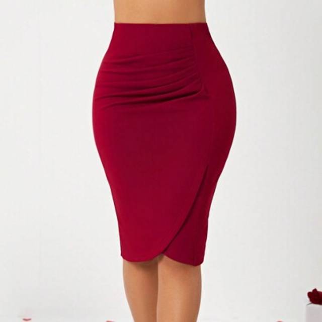 SHEIN Women&#39;s Solid Color Pleated Waist Wraparound Hem Skirt