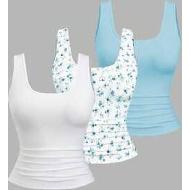 Sweetra Plus Size Women&#39;s Square Neck Pleated Casual Tank Top, Summer