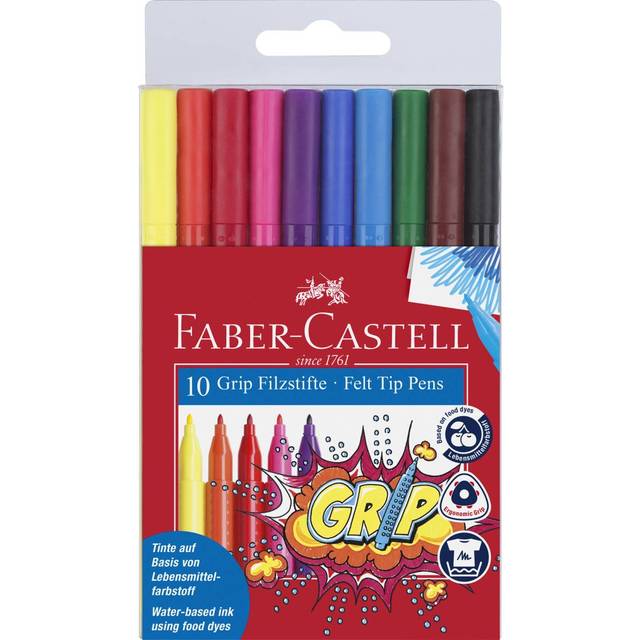 Faber-Castell Grip Tuschpennor, 10 färger