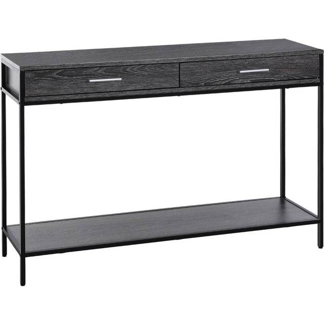 Industrial Console Table Narrow Worktop w/ Bottom Shelf & Two Drawers Grey Wood - Home Living | TJ Hughes