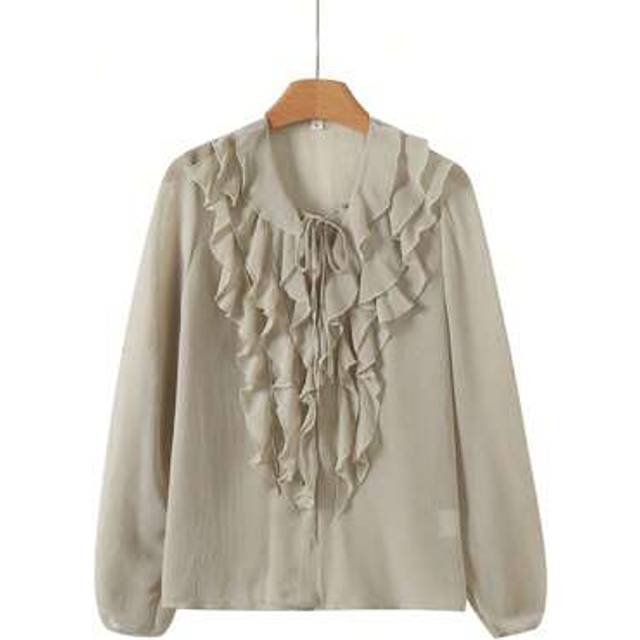 SHEIN Elegant Long Sleeve Layered Ruffled Trim See-Through Blouse