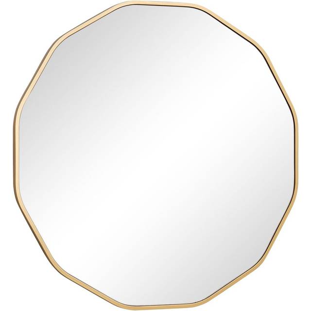 Large Round Gold Scalloped Wall Mirror 90cm x 90cm Material: Mirrors
