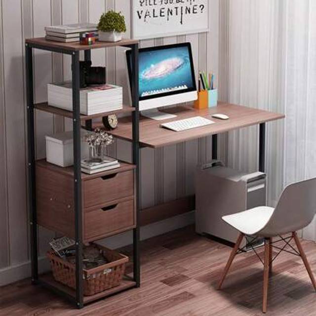 SHEIN Industrial Wood Desk W/Bookshelf For Home Office Study Workstation Office